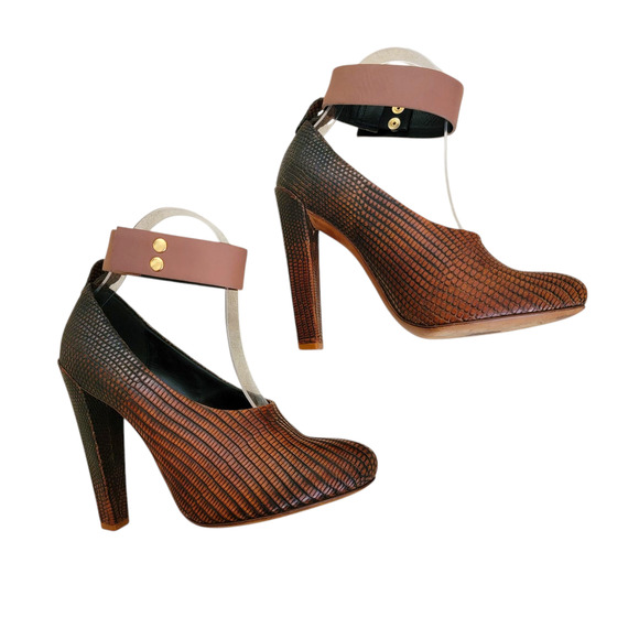 Celine Brown Lizard Platform Ankle Strap Heels Pumps 36.5 (US 6.5) Phoebe Philo - Picture 2 of 11